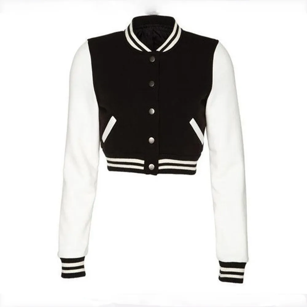 Fashion Wear Women's College Letterman Varsity Jackets With Custom Design In Black Color Girls Cropped Varsity Jacket