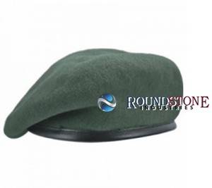 Dark Green 100% Wool Fashion Casual Sports Beret with Lined Leather <b>Band</b> Unisex Four Seasons <b>Hat</b> - Product Image 1
