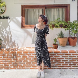 Novedades All-Over Printed Floral <span class=keywords><strong>Spring</strong></span> Dresses para mujer Midi Length Button Closure Mint Black Natural Lavable Made - Product Image 4