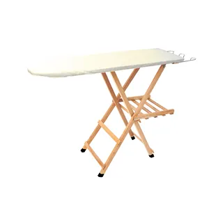 High quality Made in Italy ironing board with structure in beech wood natural color and board in pine wood for ironing laundry