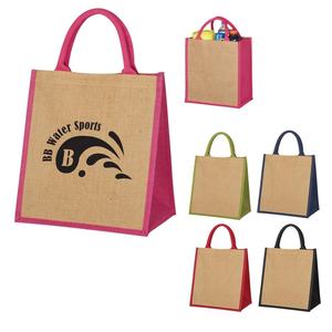 Vente en gros de sacs fourre-tout en jute avec logos personnalisés sacs à provisions portables à cordon de serrage imprimés pour épicerie café Cosmet pour femmes promotionnels - Product Image 2