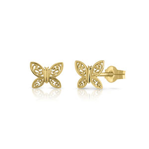Pendientes de moda de oro sólido 9K para mujer y niño, 10k-14k-18k, mariposa, tornillo de Clip para oreja, hechos en España - Product Image 1