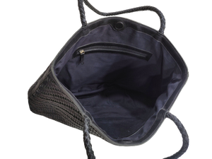 Customizable Women's <b>Tote</b> <b>Bag</b> Hand-Weaved Black Genuine Leather with Cotton Lining Open Zippered Closure - Product Image 3
