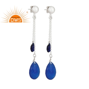 Gema de corindón Azul zafiro, proveedor de joyería, cadena de plata de ley 925 sólida, Pendientes colgantes, joyería al por mayor - Product Image 1