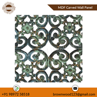 Panel Decorativo de Pared de Madera Tallada en MDF de Diseño Antiguo de 45 x 45 cm, de Fabricante Indio, Color Gris Quemado, Forma Cuadrada