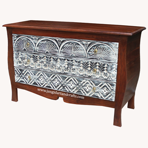 Buffet de rangement ancien traditionnel en bois massif avec 3 tiroirs, style ferme, pour salons/salles à manger, fait main - Product Image 3