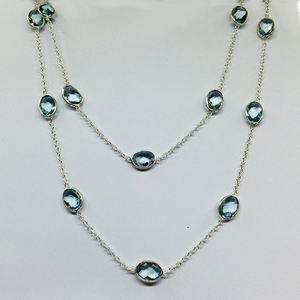 Everyday Wear 925 Sterling Silver Blue Topaz <b>Long</b> <b>Chain</b> Necklace - Product Image 1