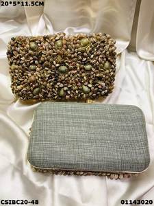 Luxury Classic Striped and Sequin Pattern Bridal Handbag Ethnic <b>Clutch</b> Box for Evening/<b>Wedding</b> Parties - Product Image 3