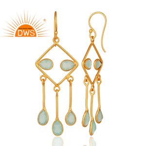 Boucles d'oreilles en argent plaqué or 18k, bijou fait à la main, lustre, pierres précieuses multi-eau, nouvelle collection 2020, vente en gros - Product Image 2