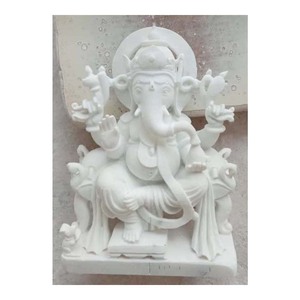 Estatua para adorar al Señor Ganesha Ji, sin pulir, mármol blanco - Product Image 1