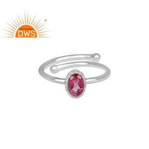 แหวนพลอยบุษราคัมสีชมพูทรงไข่ตัด925แหวนเงินสเตอร์ลิงผู้ผลิตเครื่องประดับ - Product Image 1