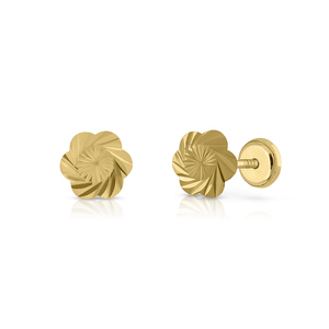 Pendientes de moda de oro sólido 9K para mujer y niño, 10K, 14K, 18K, flor, Clip para oreja, tornillo trasero, hecho en España - Product Image 1