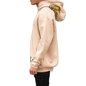 Wholesale Custom <b>Oversized</b> 100% Cotton <b>Fleece</b> Lined <b>Men</b> Screen Print Embroidery Sweatshirt <b>Hoodie</b> Beige Color High Quality GSM - Product Image 3