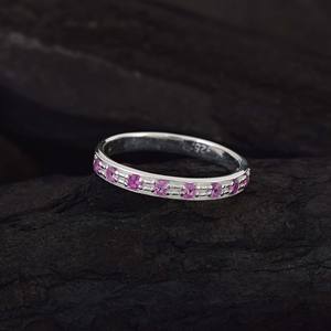 925 Sterling Silver Rings Light Weight Artisan Band Engagement Eternity Band Pink Sapphire Gemstone Ring Fine Jewerly - Product Image 4
