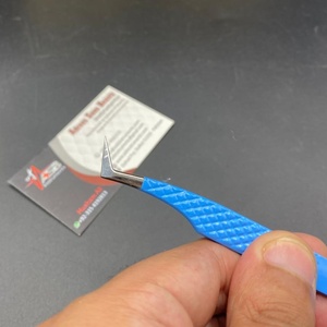 Pinzas de extensión de pestañas con agarre de Diamante Azul cielo de etiqueta privada personalizables Punta puntiaguda de acero inoxidable sostenible - Product Image 2