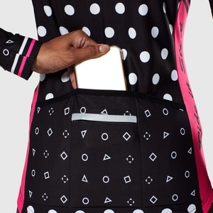 Mens Women Customized Printed Slim Fit <b>Stand</b> Collar Polka Dot Long Sleeve Sublimation <b>Cycling</b> Jersey for Road & Mountain Bikes - Product Image 5