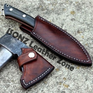 Cortador de cuchillo de pizza de acero de alto carbono hecho a mano, hacha vikinga con grabado personalizado y Funda de cuero - Product Image 3