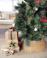 OHC CAVIANA Jupe de sapin de Noël en fibre végétale de jacinthe d'eau, design contemporain, pièces détachables, 3 éléments séparés pour la décoration intérieure