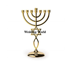 Bougeoir en métal de haute qualité, fait à la main, en gros, Menorah en aluminium plaqué or, bougeoir en métal - Product Image 5