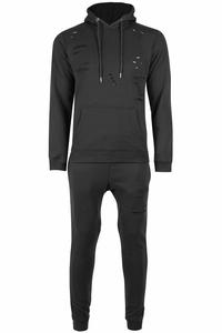 OEM Custom Newly Men's Hooded Sweatshirt Destroyed Ripped Loungewear Bottom Tracksuit - Product Image 2