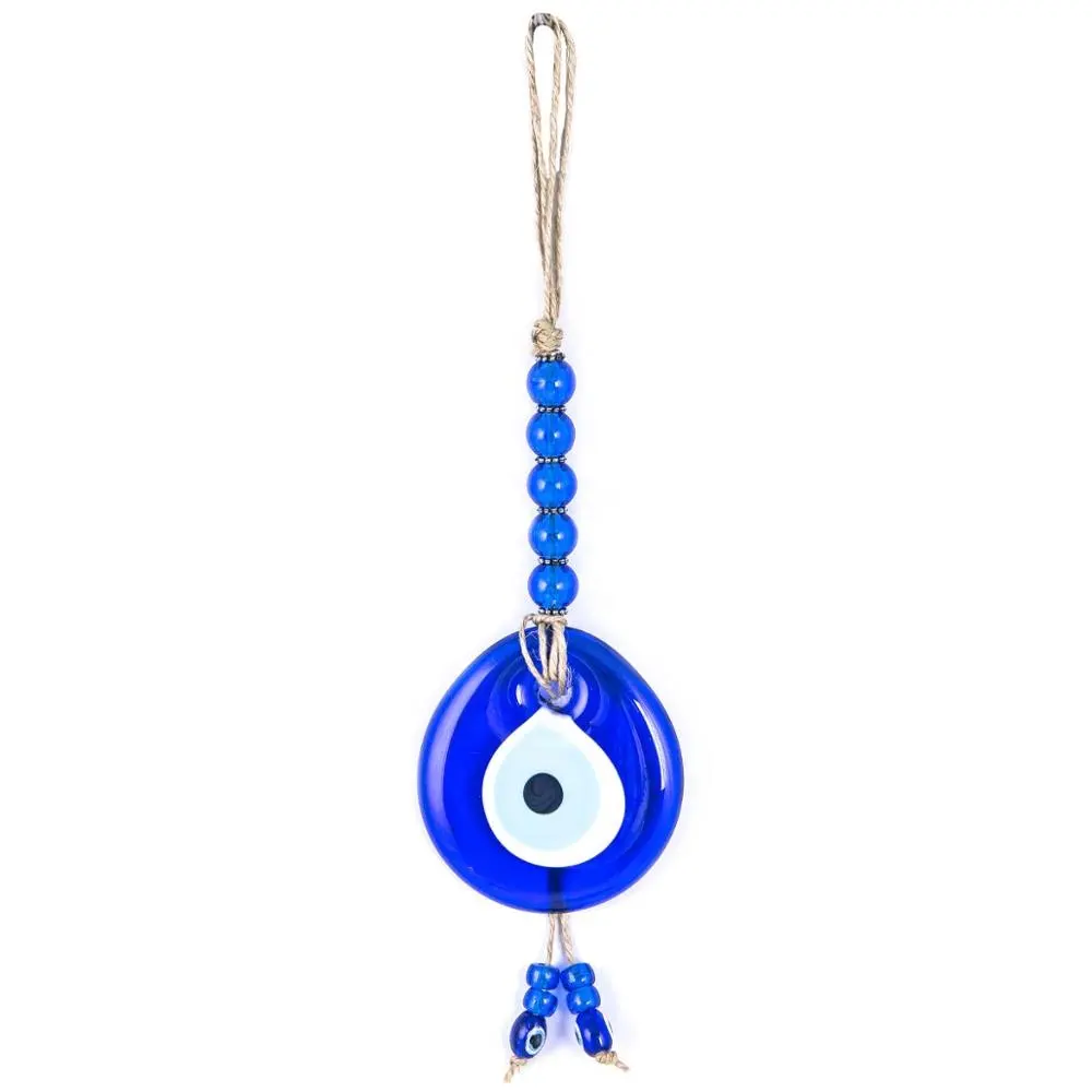 Leinen Roped Wicker Weave 7 Cm Glas Evil Eye und kleine Kunststoff Perlen Wandbehang Dekoration