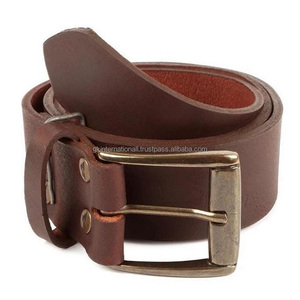 Cinturón de cuero Natural Premium de 4mm de grosor, hebilla de pin con acabado en níquel y latón antiguo - Product Image 2