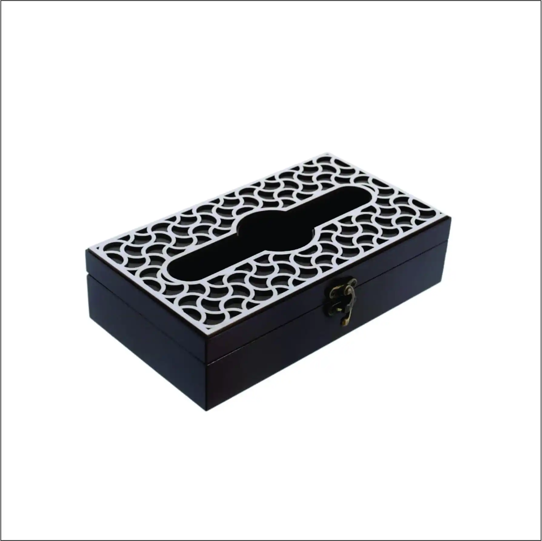Caja de pañuelos de lujo con forma rectangular, caja de pañuelos de madera para fiesta informal, polvo negro recubierto con diseño marroquí