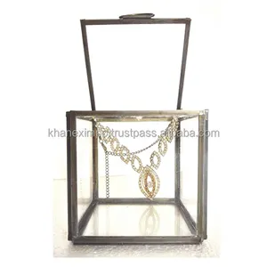 KHAN EXIMPO Vintage Beautiful Black Iron Glass Cubic Jewelry Box Made In India By Khan ExImpo Wholesale