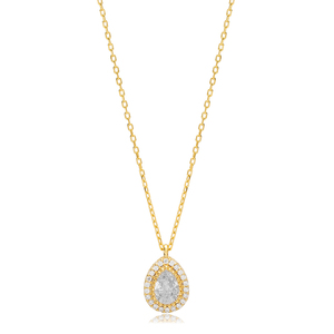 Colgante de Plata de Ley 925 con forma de pera y piedra de circonia cúbica, joyería turca - Product Image 1