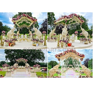 Fabuloso Mandap de Boda al Aire Libre con Elefantes Tallados, Magnífico Conjunto de Mandapam de Boda con Elefantes Tallados, Compra una Configuración de Pilares Estilo Hathi en EE. UU. - Product Image 1