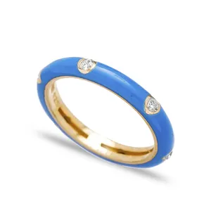Bague en argent Sterling 925, anneau en émail bleu marine, zircon cubique, bijoux en gros, turcs