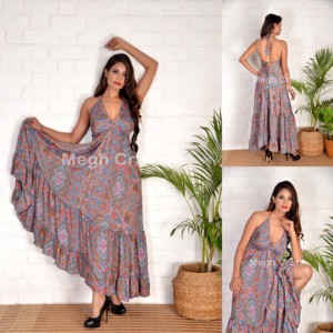 Robe de plage en soie style bohème pour femmes, vêtements d'été, sari, Ibiza, maxi, à la mode, 2020 - Product Image 4