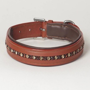 Collar de perro hecho a mano de cuero de lujo con acabado tostado, costura duradera completa con hebilla de rodillo de latón y anillo en D, diamantes de imitación personalizados - Product Image 5