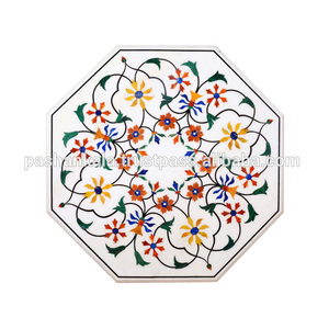 ท็อปโต๊ะกาแฟทรงแปดเหลี่ยมหินอ่อนสีขาวลายเพียเตร์ดูรา - Product Image 1