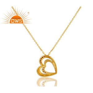 Collier avec pendentif en forme de cœur et pierre précieuse, chaîne plaquée or, bijoux indiens en argent, vente en gros, - Product Image 2