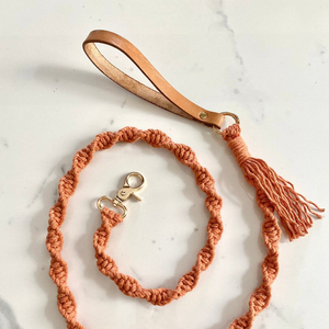 Terracotta Macrame <b>Dog</b> <b>Leash</b> | Leather Handle | Puppy Gift | <b>Leashes</b> for <b>Dogs</b> - Product Image 1