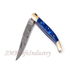 Custom Hand Forged Pocket Knife Hand Made Damascus Folding Knife with Leather Sheath Cover (smk1693) - Product Image 3