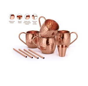 Copper Mugs with Straws & Shot Glass for Home <b>Bar</b> Hotel Restaurant <b>Drinking</b> Use - Product Image 5
