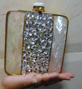 Buy multi color clutch Eid gift metal Bag Shell stone mosaic - Product Image 6