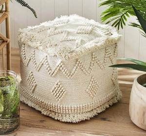 Housse de pouf marocain capitonnée blanc crème de très haute qualité, repose-pieds ottoman, pouf, produit magnifique - Product Image 1