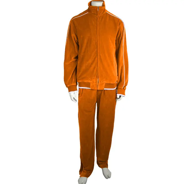 Custom cheap men burnt orange velour hoodie school tracksuits men