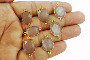 Gold Plated Chocolate Moonstone Gemstone Bezel Set Connectors Free Form Size 2 Loop <b>Bracelet</b> Making Charms - Product Image 2