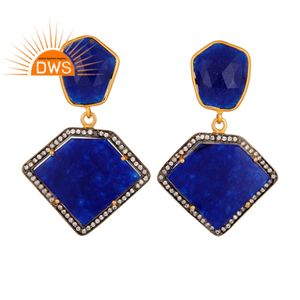 Pretty Blue Aventurine Gemstone Zircon Set <b>Earrings</b> Jewelry 18 karat Gold Plated 925 <b>Silver</b> <b>Dangle</b> <b>Earrings</b> Supplier - Product Image 1