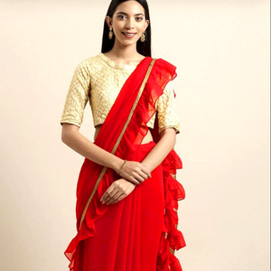 Sarees Soie Partie Porter Indien Dernier Designer Femmes Porter Sari Avec Blouse Japon Satin Crape Soie Tissus Doux Impression Numérique Sari Vêtements - Product Image 1