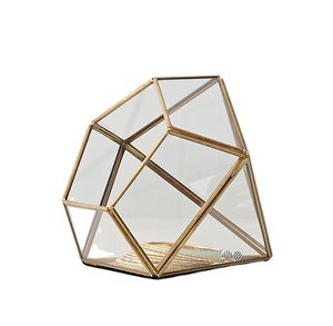 Geometric Glass Jewelry Box With Gold Frame Storage Organizer For <b>Small</b> Accessories - Product Image 1
