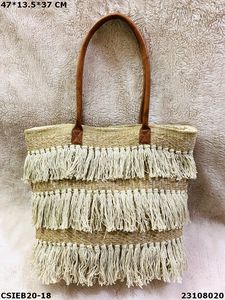 Bolso de Mano Exclusivo de Diseño en Yute y Algodón |   Bolsos de Yute y Algodón Tejido a Mano Multicolor para Mujer, Uso Diario/Oficina - Product Image 2