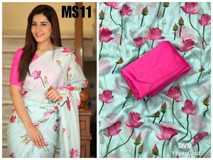 Đẹp Nhất Và Hấp Dẫn Georgette Đơn Giản Màu Trắng <span class=keywords><strong>Saree</strong></span> Với Áo Piece Phụ Nữ Ấn Độ Mặc Giá Rẻ Giá Thấp Bán Buôn - Product Image 4