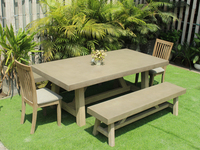 Table de salle à manger d'extérieur de haute qualité au design moderne, imperméable, avec pieds en bois et ciment, 240x105x77cm, meubles emballés pour l'expédition