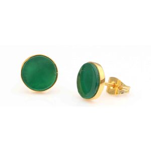 STUD011 9mm Green Onyx 925 Sterling Silver <b>Stud</b> <b>Earring</b> Gold Plated Lightweight <b>Fine</b> Jewelry for Women for Anniversary Gift - Product Image 5