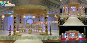 Mandap de mariage esthétique et moderne, sculpté, en bois léger, avec taille et couleur personnalisables, décoration de style grand paon, Canada - Product Image 2